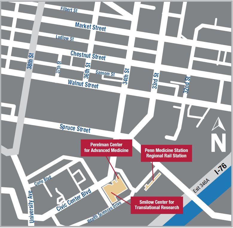 Map of the Philadelphia train station next to Penn Medicine's campus